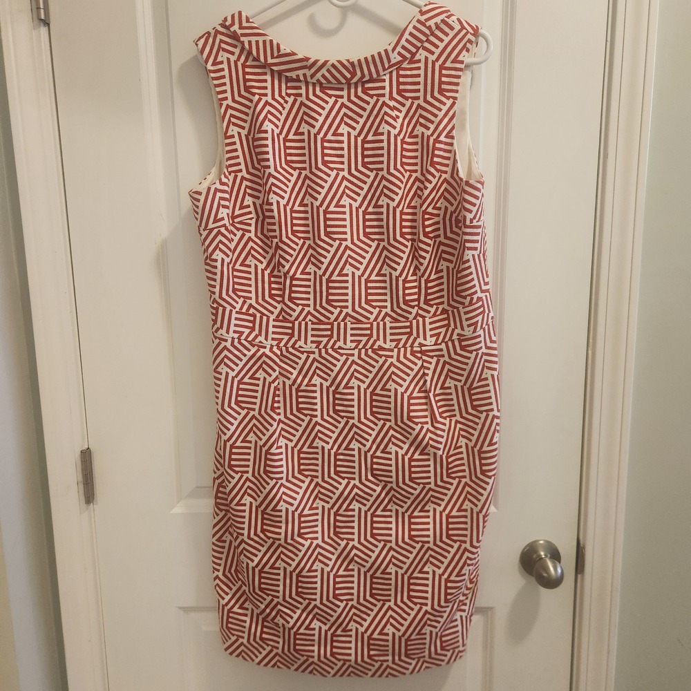 Boden Red White Geometric Sheath Dress Sleeveless Portrait Collar WH993 US 14R